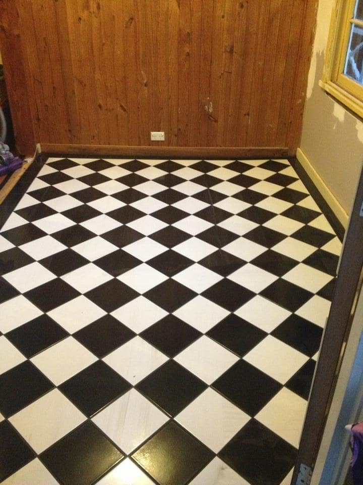 Tiled checkered entrance way into cottage in Blackheath